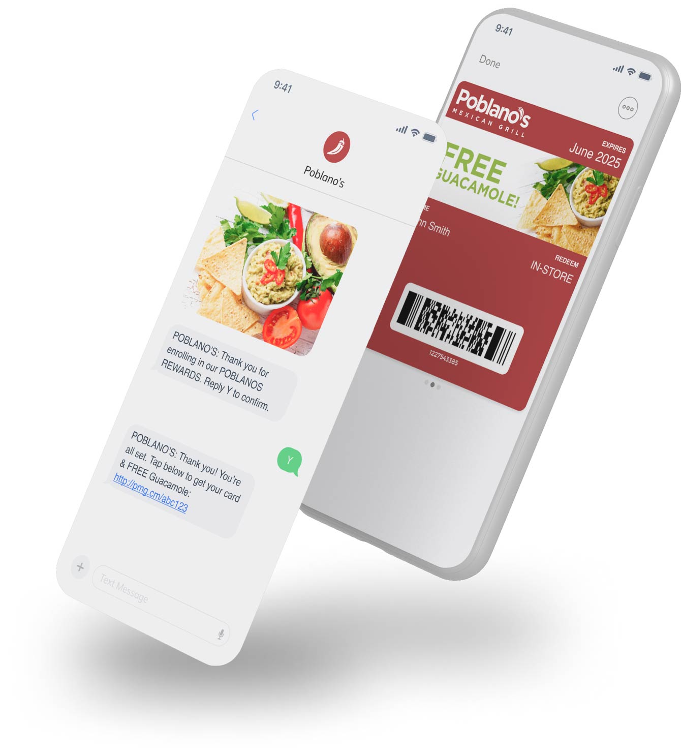 Restaurant SMS marketing and mobile wallet example on cell phone