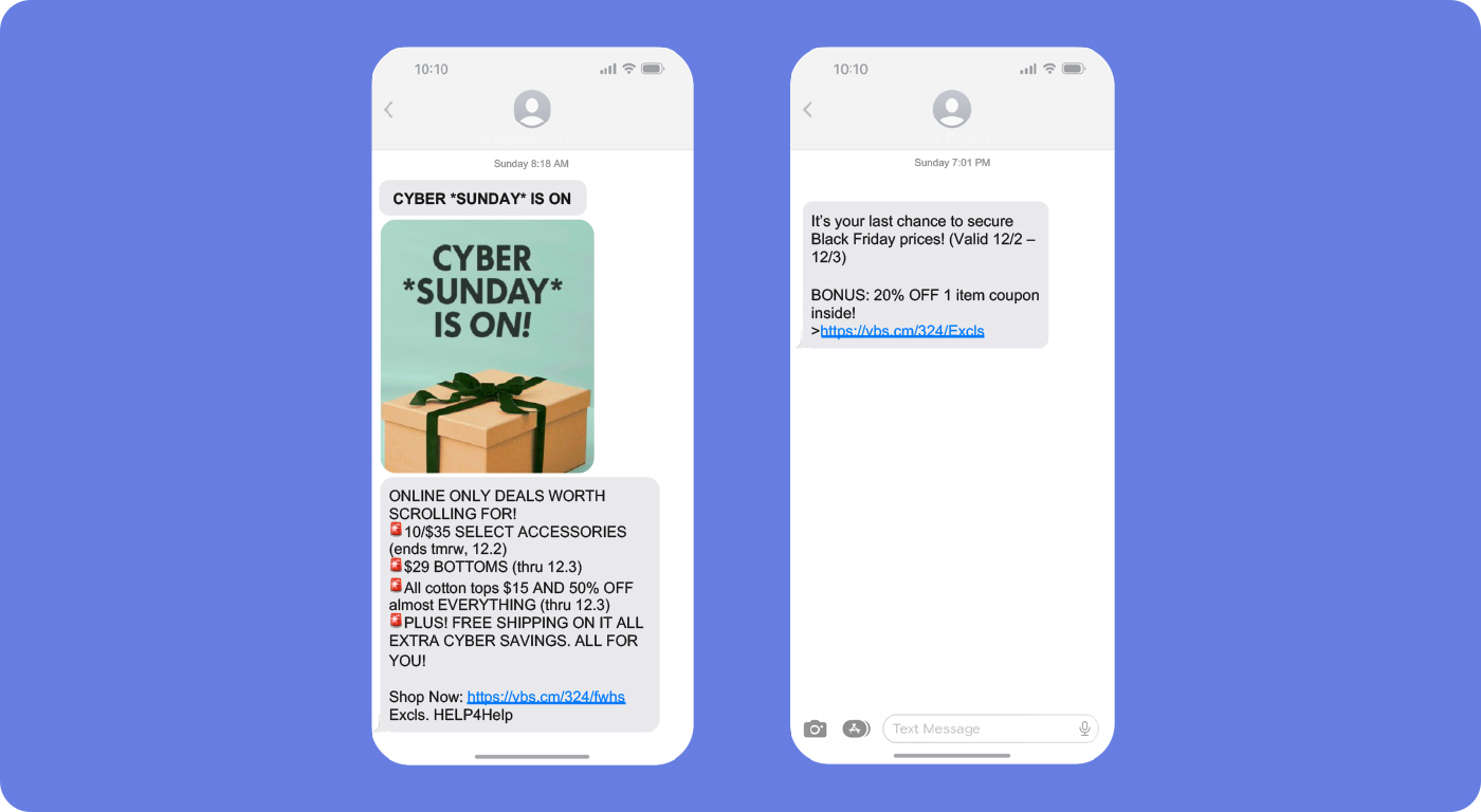 black friday cyber monday MMS and SMS graphic