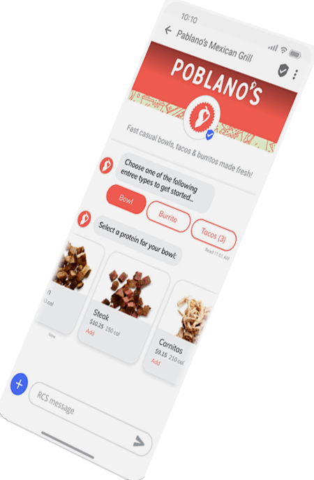 Rich business messaging for online ordering