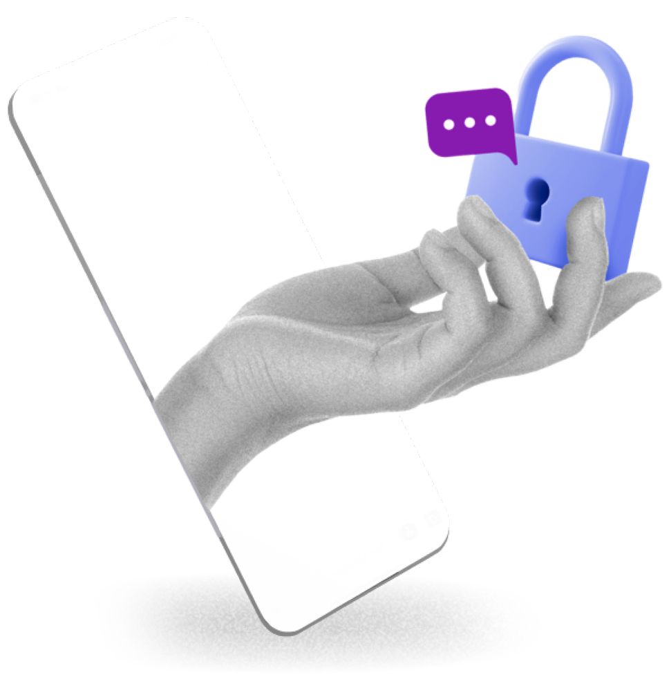 Hand coming out of a cell phone holding a lock