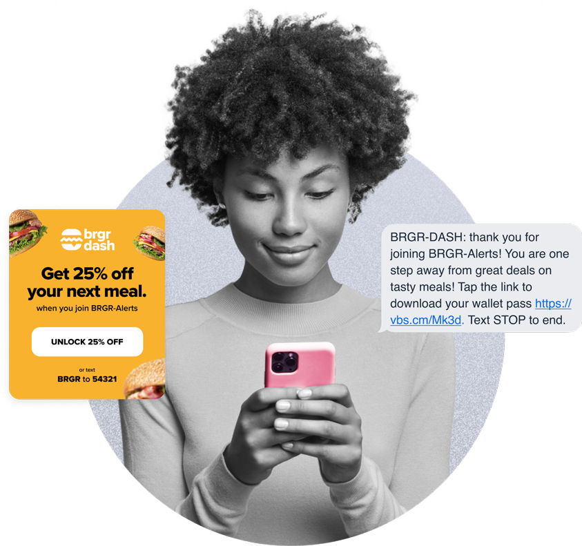 Woman unlocking 25% off coupon on cell phone