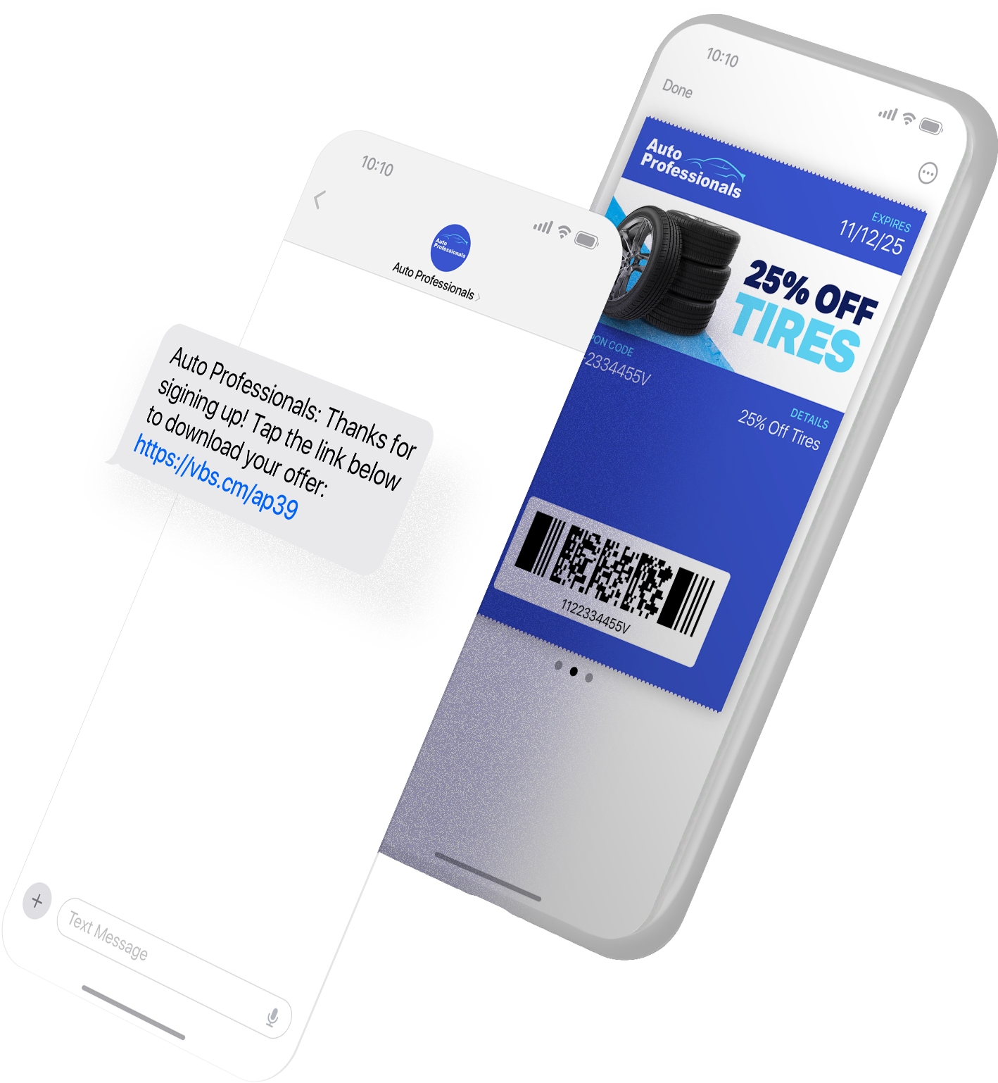 Retail SMS marketing and mobile wallet example on a mobile phone